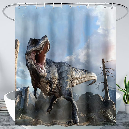AILONEN Dinosaur Boys Shower Curtain for Bathroom Decor,Roaring Dinosaur Bath Curtain Gifts for Kids Teens,Jungle Dinosaur Polyester Waterproof with 12 Plastic Hooks 36" W*72" H