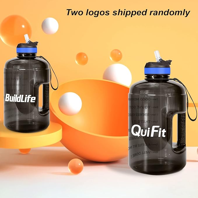 QuiFit Motivational Gallon Water Bottle - with Straw & Time Marker BPA Free Large Reusable Sport Water Jug with Handle for Fitness Outdoor Enthusiasts Leak-Proof