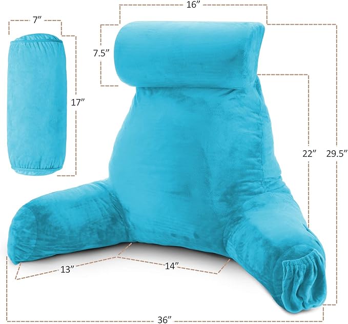 Nestl Reading Pillow Large Bed Pillow, Back Pillow for Sitting in Bed Shredded Memory Foam Chair Pillow, Reading & Bed Rest Pillows Bright Blue Back Pillow for Bed, Bed Chair Arm Pillow with Pockets