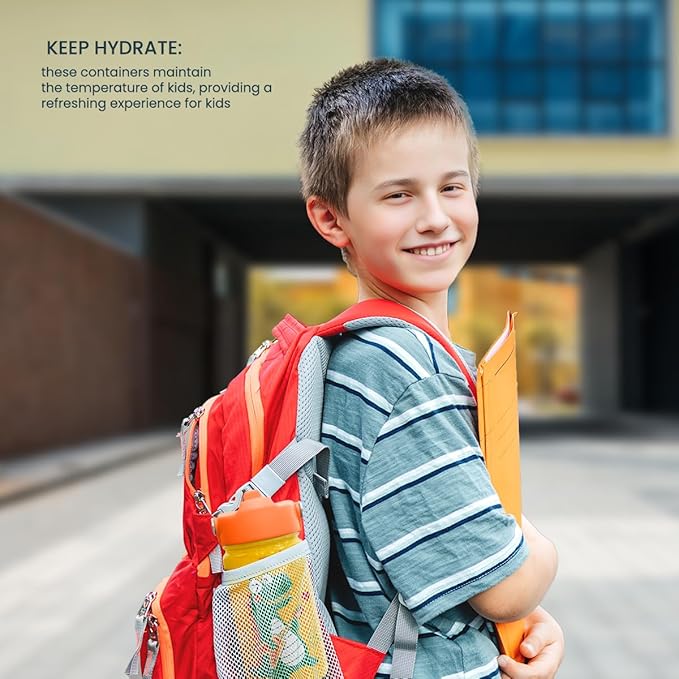 Dinosaurs Water Bottle - Dino Kids Water Bottle with Straw Lid - 12 Oz Insulated Stainless Steel Water Bottles for Toddlers Kid Boys - Travel Cup for School Sports