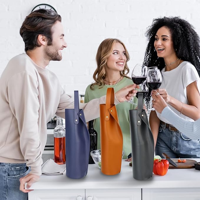 Wine Gift Bag, Reusable PVC Leather Wine Tote Carrier, Double Layered bag, Birthday Bridal Showers Holiday Gifts