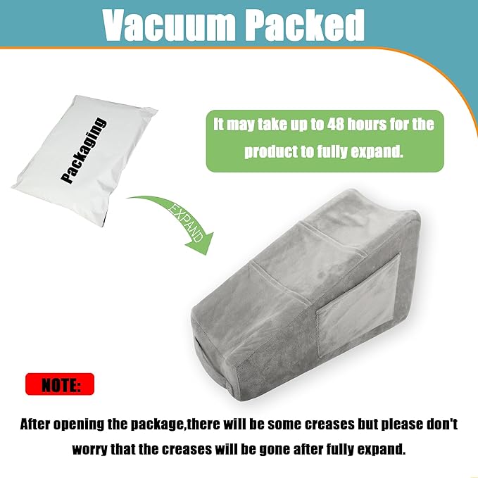 Sexysamba Arm Pillow Arm Elevation Pillow with 5 Pockets for Post Surgery Support Pillow for Elbow Arm Rest Wedge Pillow Shoulder Surgery Pillow with Removable Non-Slip Bottom Pillow Case - Grey