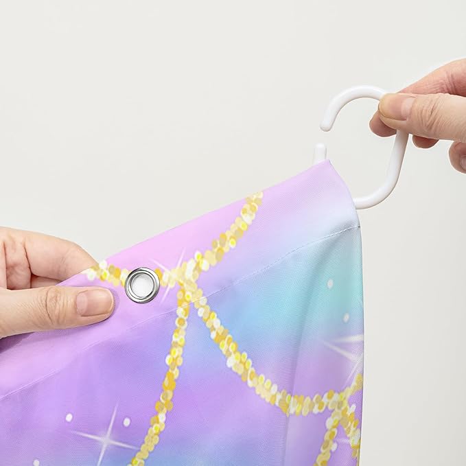 AILONEN Mermaid Scale Shower Curtain,Purple Mermaid Scale Bath Curtain for Girls Bathroom,Polyester Waterproof for Shower with 12 Plastic Hooks 72" W*72" H