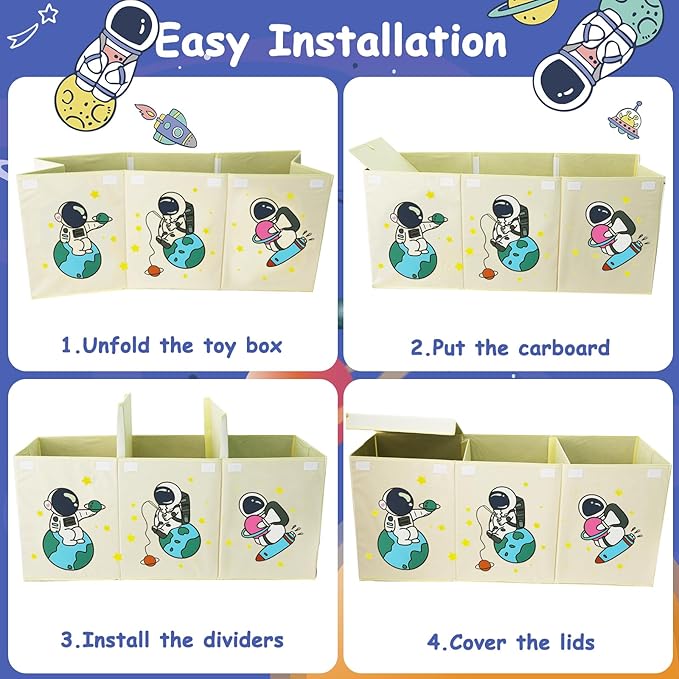 Toy Storage Box with Lid,Extra Large Toy Box Chest Bin Organizer Basket with Dividers for Toddlers,Kids,Boys,Girls,Living Room Area (Beige Astronaut)