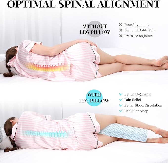 Large Knee Pillow for Side Sleepers Memory Foam Leg Pillows for Sleeping Yoga Bed Half Moon Bolster Pillow for Neck Pain Relief with Pillowcase 23.6"x8.7"x5"(Cooling Blue, Extended Size)