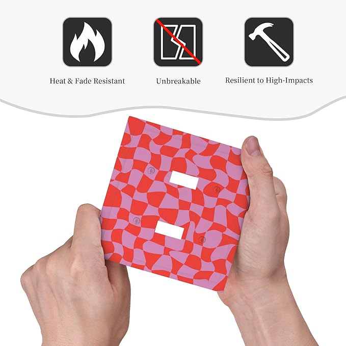 Groovy Check Double Toggle Light Switch Covers 2 Gang Wall Plate Dual Decorative Switchplate Electrical Faceplate for Bathroom Country Kitchen Bedroom Decor, 4.9" x 5"