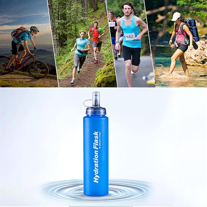 Azarxis TPU Soft Flask Running Water Bottles Collapsible BPA-Free for Hydration Pack - Ideal for Running Hiking Cycling Climbing (500ml/16.9oz - 2 Pack)
