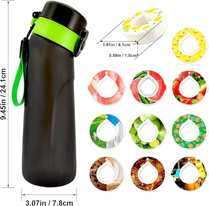 Air Water Bottle, Air Water Bottle with 11 Flavor Pods, 750ml Air Water Bottle with Straw, Scented Sports Water Bottle Set with Flavour Pods, 0 Sugar No BPA for Schools, Gym, Outdoor Sports