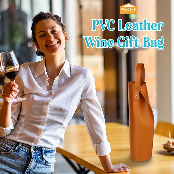 Wine Gift Bag, Reusable PVC Leather Wine Tote Carrier, Double Layered bag, Birthday Bridal Showers Holiday Gifts