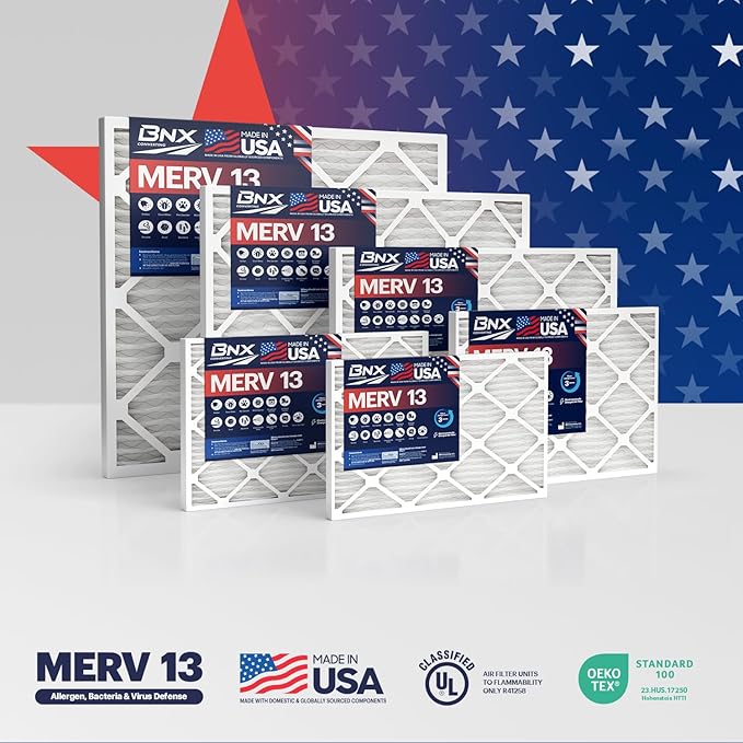 BNX TruFilter 18x20x1 Air Filter MERV 13 (12-Pack) - MADE IN USA - Electrostatic Pleated Air Conditioner HVAC AC Furnace Filters for Allergies, Pollen, Mold, Bacteria, Smoke, Allergen, MPR 1900 FPR 10