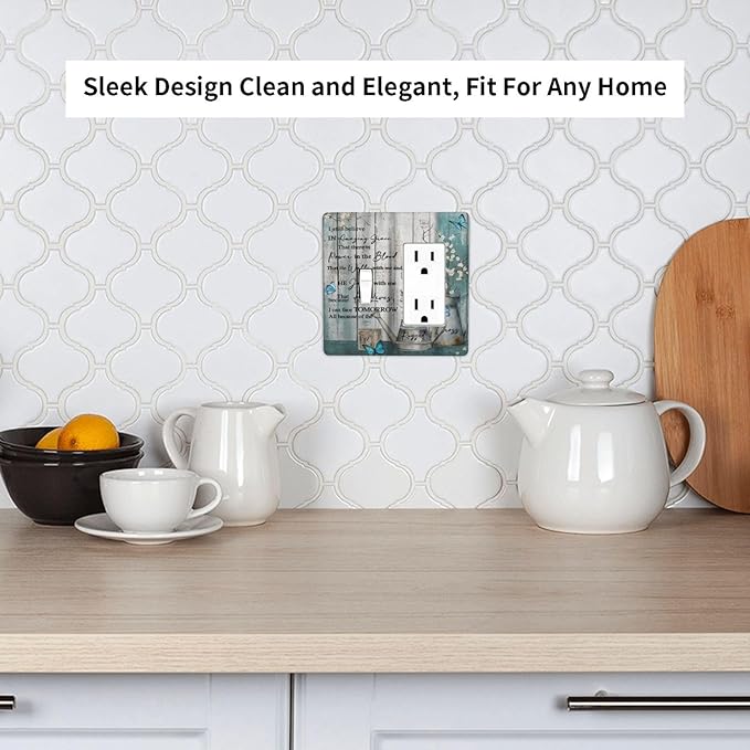 Vintage Teal Butterfly Inspirational Quotes Wood Plank 2 Gang Single Toggle Rocker Combination Light Switch Covers Wall Plate Cover Electrical Faceplate Decorative Switchplate for Farmhouse Bedroom