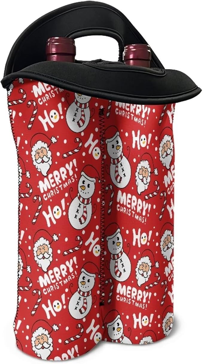 doginthehole Merry Christmas Wine Tote Bag for 2 Wine Bottles, Cute Santa Claus Snowman Wine Bag for Travel, Insulated Wine Carrying Bag with Handle, Gifts for Thanksgiving Christmas New Year