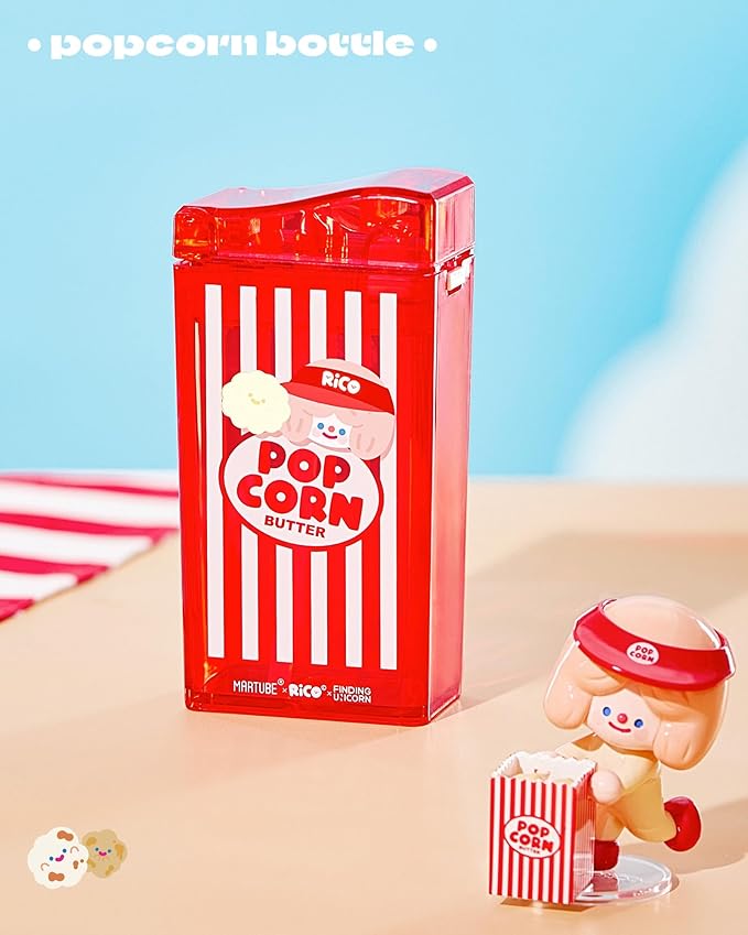 Cute Popcorn Water Bottle with Straw, Portable Water Bottle with Leak-Proof, Pop-Up Spout Cover for School, Sports, Hiking, Camp & More（8.45 oz）
