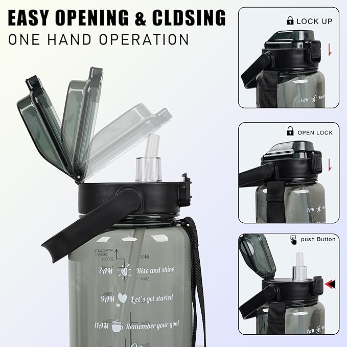 Goth Moon Half Gallon Water Bottle with Sleeve, 64 Oz Water Bottle with Measurements Marked, Leakproof-Free Drinking Water Bottle, Sports Water Bottle BPA Free Half Gallon Water Jugs