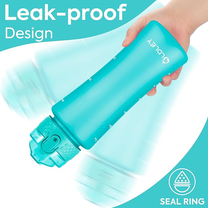 OLDLEY Kids Water Bottle with Straw for School Girls Boys, 15 oz Unbreakable Leak-Proof BPA-Free Motivational Water Bottles with Times to Drink for Travel Sports Gym, 1 Straw Lid, Mint