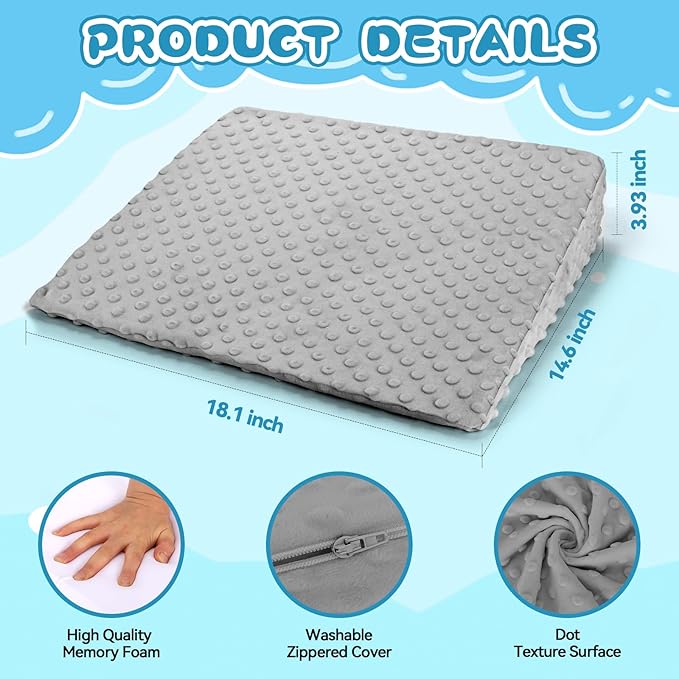 BlissfulAbode Wedge Pillow for Kids,Memory Foam for Back,Legs & Knees, Relaxation and Comfort, Soft and Breathable, Dot Texture Pillow for Reading Watching TV Gaming Sleeping, Fit for Sofa Floor Room