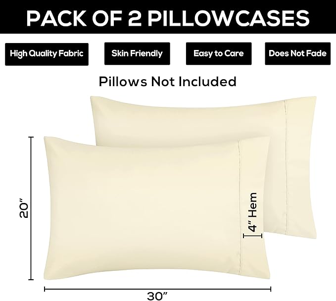 Utopia Bedding Queen Pillow Cases - 2 Pack - Envelope Closure - Soft Brushed Microfiber Fabric - Shrinkage and Fade Resistant Pillow Covers 20 X 30 Inches (Queen, Ivory)