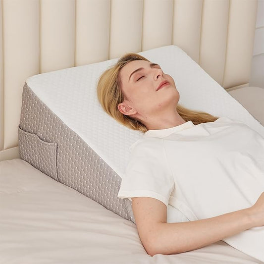 Wedge Pillow for Back Pain Relief, Bed Wedge Pillow for Sleeping, 24×24×7.5 Inch Memory Foam Anti Snore Pillow, Triangle Pillow Wedge for Sleeping Acid Reflux, Gerd, Elevated Pillow White/Grey
