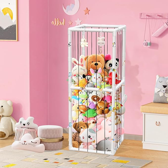 Plush Stuffed Animal Storage Holder, Large Capacity Zoo Storage Cage Organizer, Animal Holder Organizer with Bottom Net for Nursery Play Room Bedroom Decoration