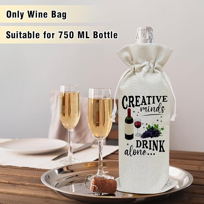 Wine Canvas Bag, Funny Wine Gift Bag, Birthday Gifts for Women Men Mom Coworker Friends Wife Wine Lover Gifts Wine Bags for Wine Bottles, Wine Gifts With Drawstring Holiday Party Decoration -WB23