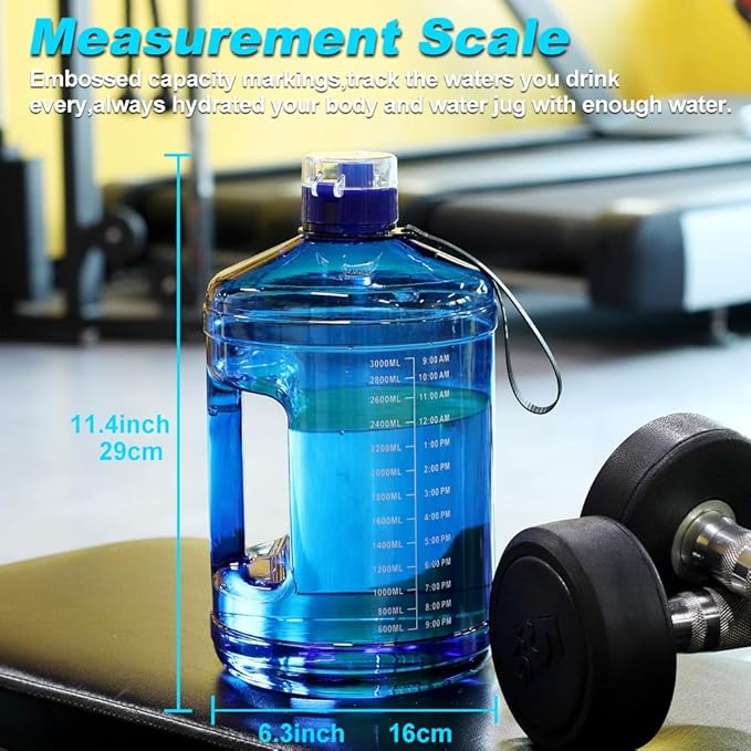 Gallon Big Water Bottle with Handle, 128oz Leakproof BPA Free Fitness Sports Water Bottle with Motivational Time Marker & Wide Mouth Ensure You Drink More Water