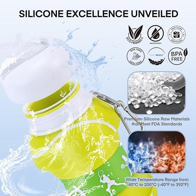 Kids Sports Collapsible Water Bottle | Ball Shaped Drinking Cup | Foldable BPA Free Leakproof Lightweight Silicon Jug | School Lunch Mug Team Gift Travel (Tennis 550ml/18.6oz)