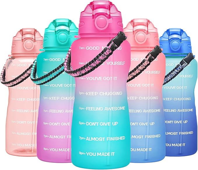 Water Bottles 1 / Half Gallon with Time Marker and Straw, Large Fitness Sports Motivational Bottle, Wide Mouth Leakproof and BPA Free for Travel, Gym,office,school