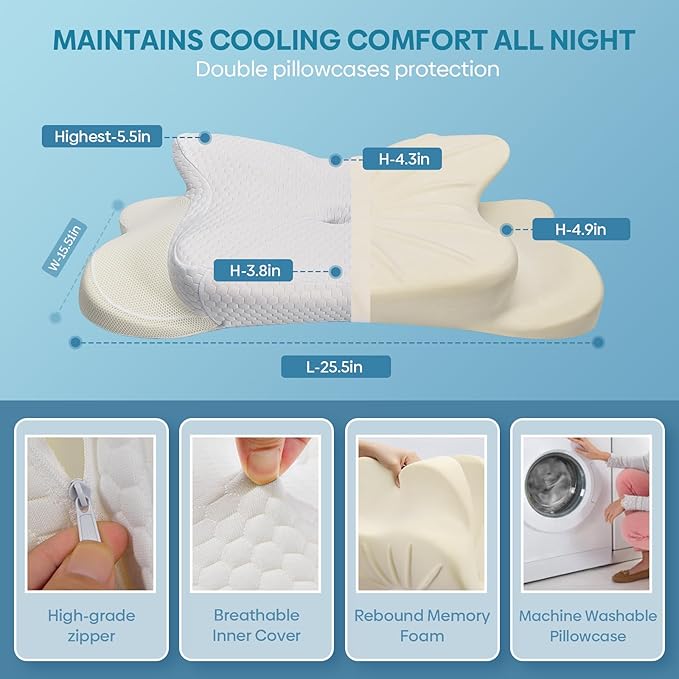 Cervical Pillow for Neck & Shoulder Pain Relief Sleeping - Ergonomic Contour Pillows - Memory Foam Pillow for Side, Back & Stomach Sleepers