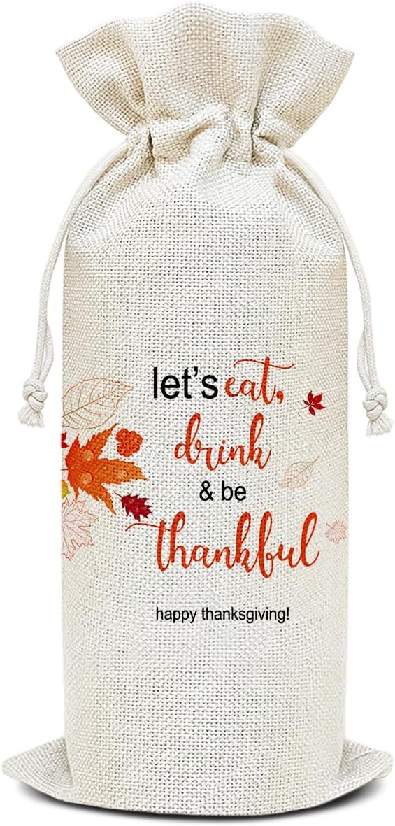 Wine Canvas Bag, Thanksgiving Wine Gift Bag, Thanksgiving Gift for Women Men Wife Friend Autumn Harvest Party Wine Bags for Wine Bottles, Wine Gifts With Drawstring Holiday Fall Party Decoration -WB35