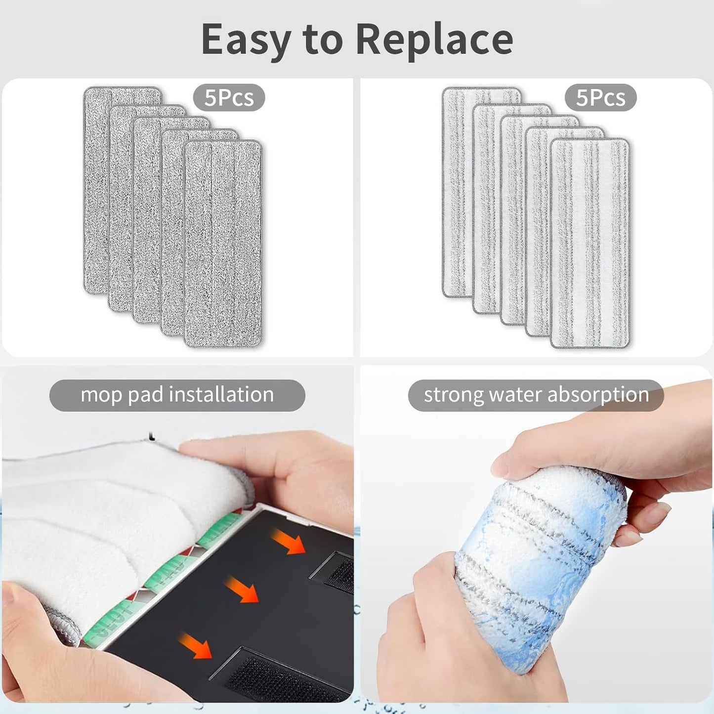 10Pcs Joymoop Mop Replacement Pads, 13 * 4.9'' Universal Mop Pads Mop Head Refills Washable Wet Mop, Compatible with Most 11-13” Size Mops