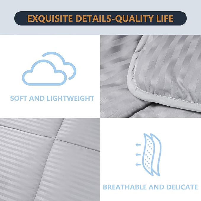 Twin Comforter Set with Sheets, 5 Pieces Super Soft Twin Bed in a Bag, All Season Solid Color Kids Bedding Set Neutral for Boys & Girls, Grey Striped