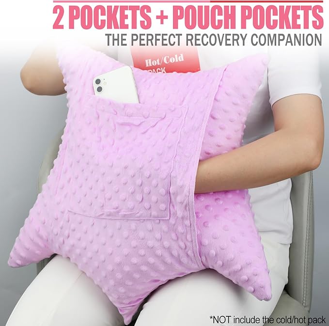 Star Hysterectomy Abdominal Pillows with 2 Pockets, Stomach Pillow after Surgery C-Section Tummy Tuck Support Gifts with Hands Placement Pouch Endometriosis Comfort Recovery Women Men Lavender