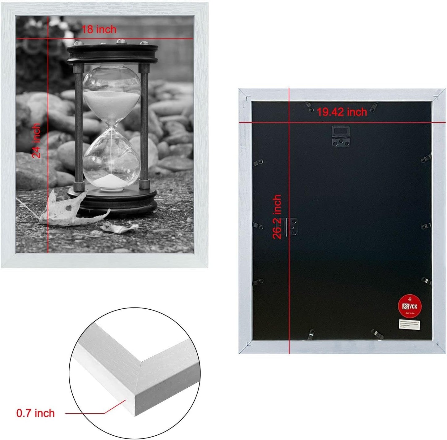 VCK 18x24 Poster Frames 3 Pack White MDF Wood and Polished Plexiglass Frame,Display Pictures in Horizontal and Vertical…