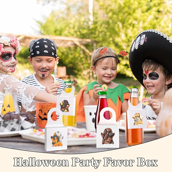 Megitzuu 30PCS Wine Bottle Box with Window, Kraft Paper Wine Boxes for Halloween Gifts Hanging Pumpkin Treat Box Mini Charcuterie Boxes Wine Bottles Gift Bags Goodies Candy Box Party Favor (White)