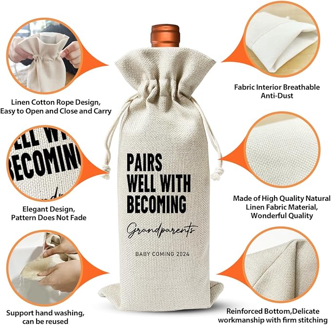 Becoming A Grandparent Gift, Grandparent To Be Gift Wine Bag, Promoted to New Grandparent Gift, Baby Announcement Gift for New Grandparent, Baby Shower or Party Favor, Baby Pregnancy Reveal Gift