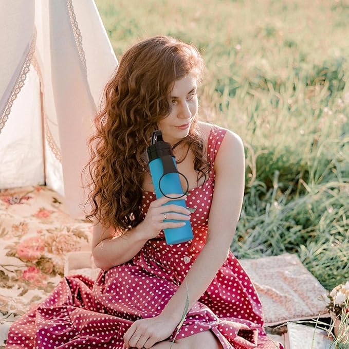 Collapsible Water Bottles 20oz, Leak Proof, BPA-Free, Foldable Silicone Travel Water Bottle for Cycling, Hiking, Outdoors Sapphire Blue