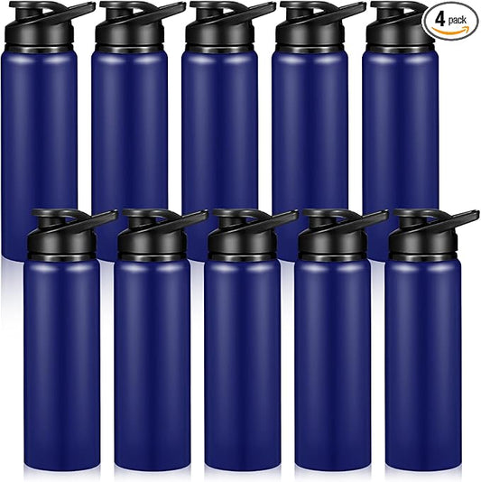 CHENGU 4 Pcs Aluminum Water Bottle 24oz Aluminum Reusable Bottles Lightweight Snap Lid Sports Water Bottle Multipack Easy Carry Leak Proof Travel Bottle for Gym Camping Hiking Outdoor Fishing (Blue)