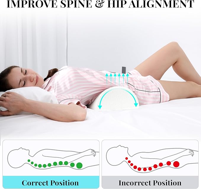 Knee Pillow for Side Sleepers Memory Foam Leg Pillows for Sleeping Yoga Bed Half Moon Bolster Pillow for Neck Pain Relief with Pillowcase 20.5x8x4.5 Inches(Air Layer White, Standard Size)