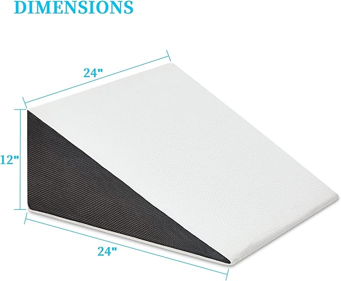 Bed Wedge Pillow for Sleeping, 12" 24" 24" Triangle Cooling Memory Foam Top, Elevated Support Wedge Pillow - Removable Washable Cover