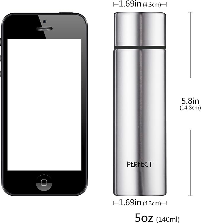 Mini 5 OZ 316 Stainless Steel Vacuum Insulated Water Bottle, Double wall Keep Cold and Hot, Leak Proof, Suitable For Women, Kids & Girls to Carry in Bag, Sliver