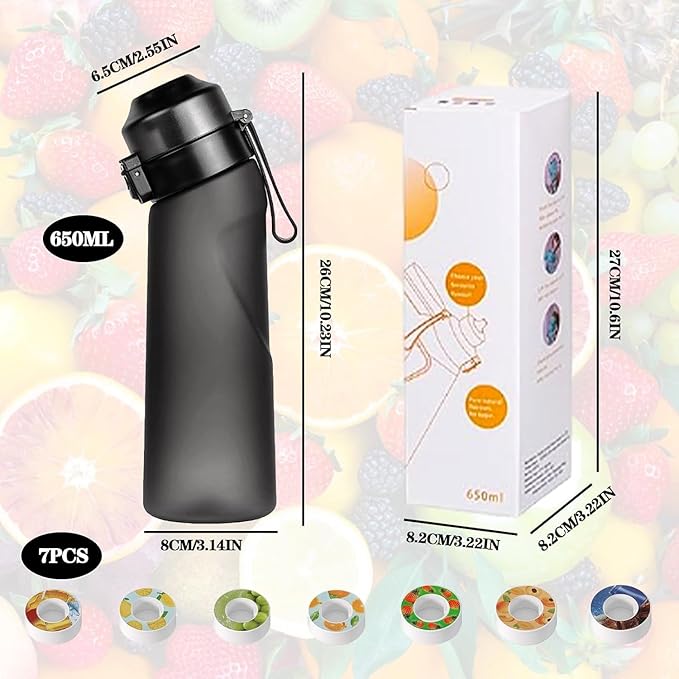 Air Water Bottle, Air Water Bottle with 7 Flavor Pods, 650ML Air Drinking Water Bottle Starter Set with Flavour Capsules, BPA Free 0% Sugar Water Cup For Outdoor Sports, Birthday Gifts