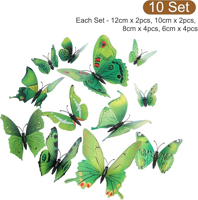 uxcell 120Pcs 3D Beautiful Butterfly Removable DIY Wall Stickers for Bedroom TV Background Decorations, Green