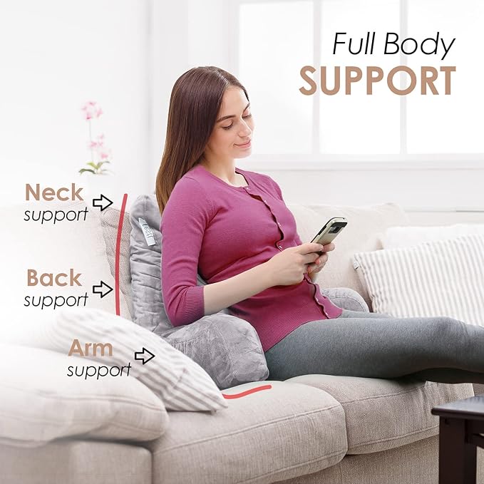 Nestl Reading Pillow Standard Bed Pillow, Back Pillow for Sitting in Bed Memory Foam Chair Pillow, Reading & Bed Rest Pillows Grey Lavender Back Pillow for Bed, Bed Chair Arm Pillow with Pockets