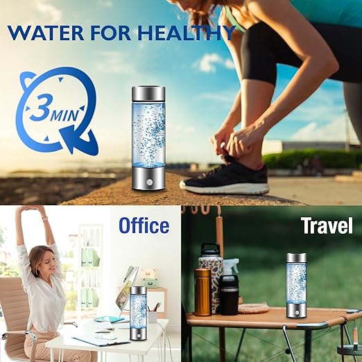Hydrogen Water Bottle, Portable Hydrogen Water Bottle Generator, Rechargeable Hydrogen Water Ionizer Machine for Home, Office, Travel, Daily Drinking（Silver）