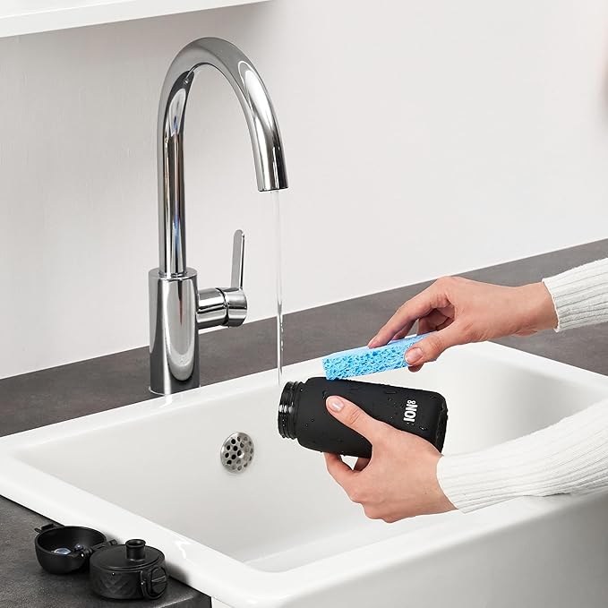 Ion8 Small Water Bottle, 350 ml/12 oz, Leak Proof, Easy to Open, Secure Lock, Dishwasher Safe, BPA Free, Carry Handle, Hygienic Flip Cover, Easy Clean, Odor Free, Carbon Neutral, Black