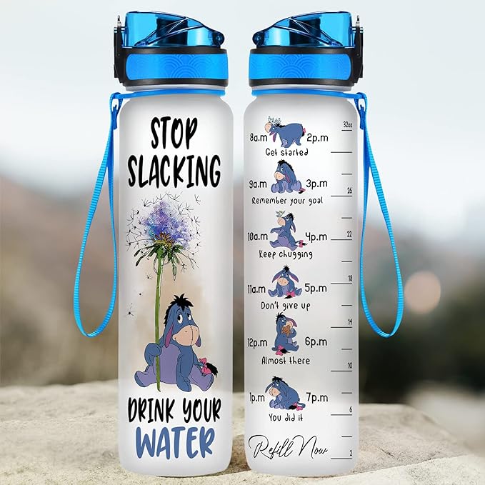Stop Slacking Drink Your Water 32 Oz Water Bottle, 1 Litre Water Bottle With Time Marker, Donkey Motivational Insulated Water Bottle, Cute Gifts For Girls