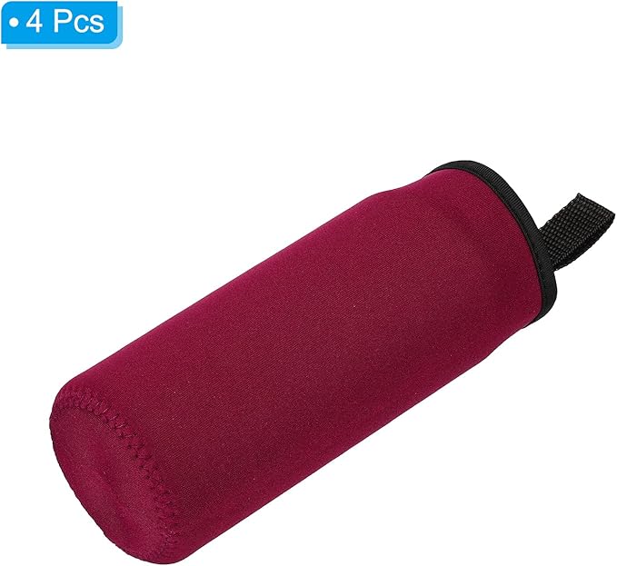 PATIKIL 65mmx180mm Water Bottle Sleeve, 4 Pack Neoprene Insulated Bottle Bag Holder Carrier Pouch with Finger Strap, Wine Red