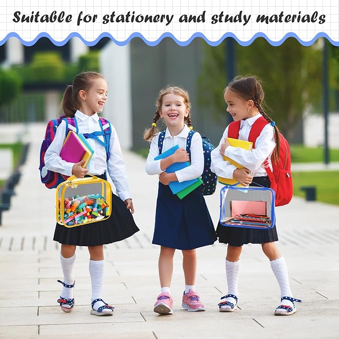 Sanwuta 3 Packs Toy Storage Bags with Zipper, Clear PVC Organizing Bags, Waterproof Toy Bags for Board Games, Building Blocks, Toys and Kids Books (Red, Blue, Yellow,10.24 x 7.09 x 2.36 Inch)