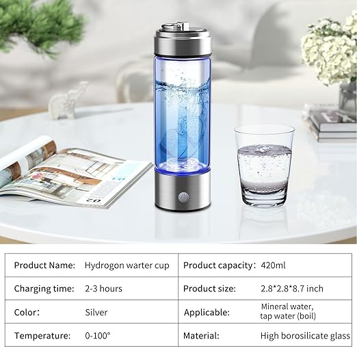 Papijojo Hydrogen Water Bottles,Hydrohealth Hydrogen Water Bottle,Hydrogen Water Bottle Generator with SPE PEM Technology,Hydrogen Water Ionizer Improve Water in 3 Min (Silver)