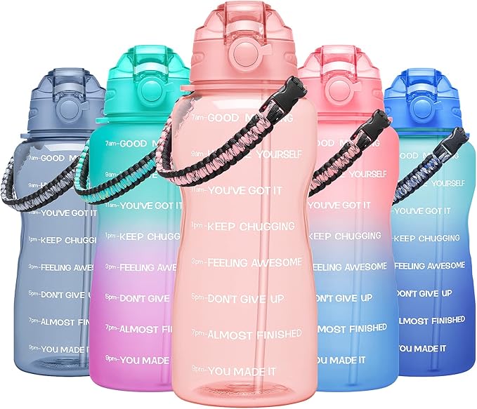 Water Bottles 1 / Half Gallon with Time Marker and Straw, Large Fitness Sports Motivational Bottle, Wide Mouth Leakproof and BPA Free for Travel, Gym,office,school